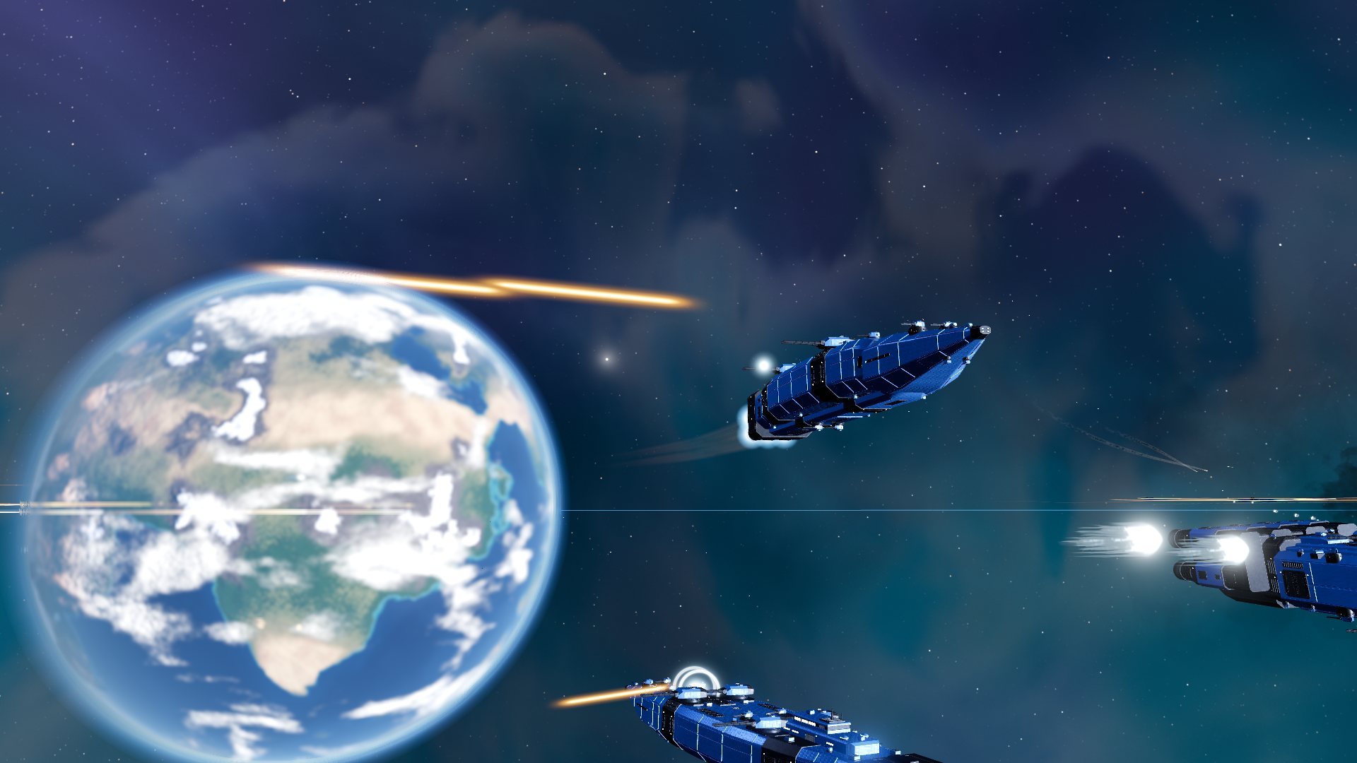 A Solar Dominion battle line holds orbit over its home world.