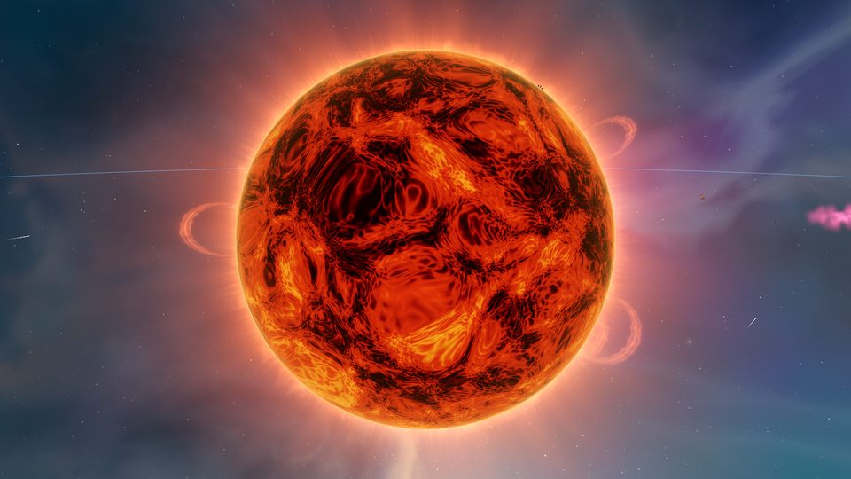 A swollen dying star with vast convection cells.