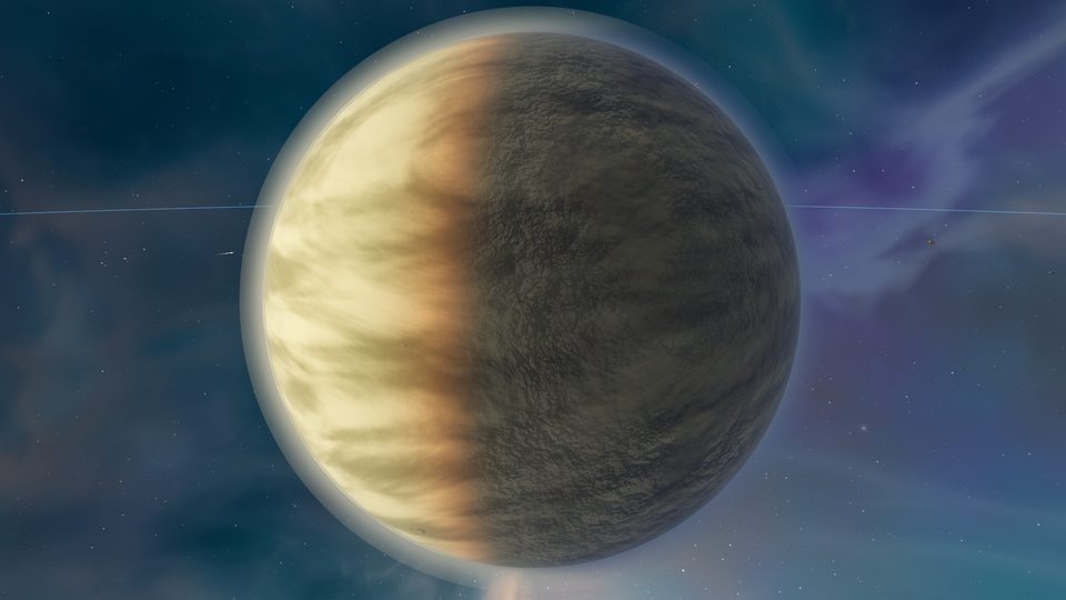 Thick, choking clouds hide a crushing surface.