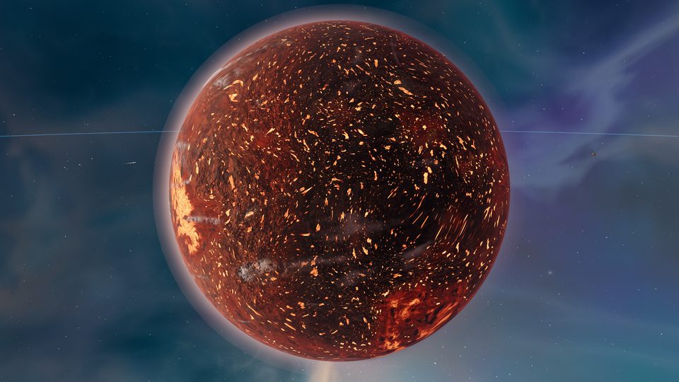 A molten crust cracked by rivers of lava.